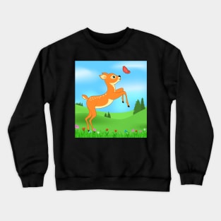 Baby deer and butterfly Crewneck Sweatshirt